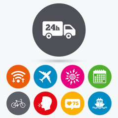 Cargo truck, shipping, bicycle. Delivery service