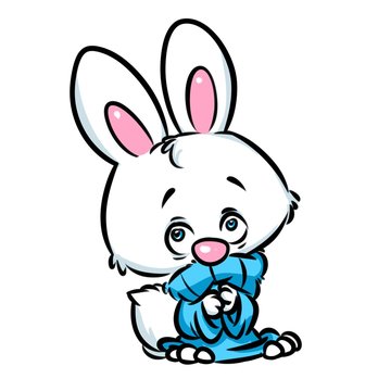 White cute bunny sweater  cartoon illustration isolated image animal character 