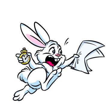 White Rabbit Alice be late clock time cartoon illustration isolated image animal character 