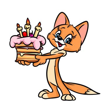 Cake cat birthday cartoon illustration isolated image animal character 