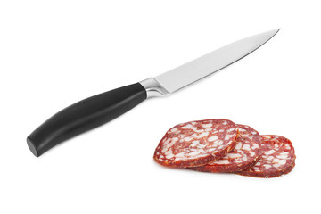 Sliced sausage and knife