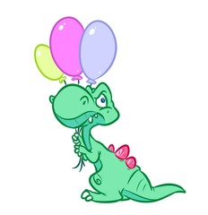 Dinosaur green air balloons cartoon illustration isolated image animal character 
