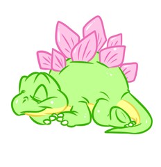 Dinosaur Little Stegosaurus green cute sleeps  cartoon illustration isolated image animal character 