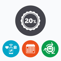 20 percent discount sign icon. Sale symbol.
