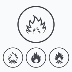 Fire flame icons. Heat signs.