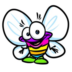 Fly happy rainbow cartoon illustration isolated image animal character 