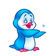 Penguin joy snowflake cartoon illustration isolated image animal character 