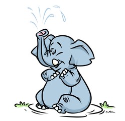 Elephant fountain bathed cartoon illustration animal character 