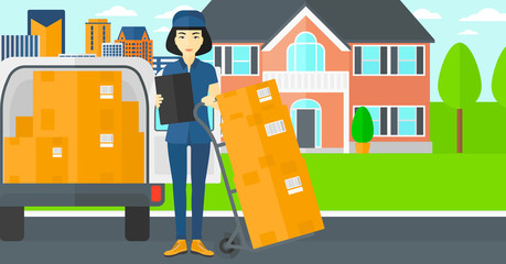 Woman delivering boxes.