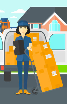 Woman delivering boxes.