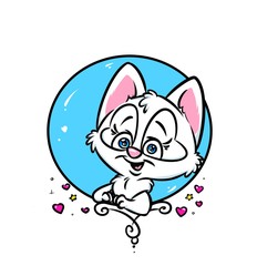 Cute cat white cartoon illustration animal character 