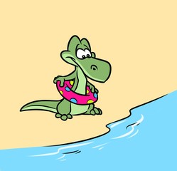 Crocodile swimming beach cartoon illustration animal character 