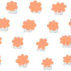 Modern cute seamless vector texture with coral clouds on a white background