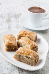 Baklava with walnut and Turkish coffee