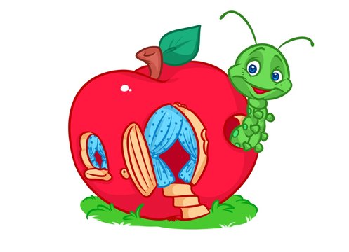 Apple red home small worm cartoon illustration isolated image animal character 