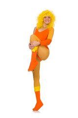 Young girl doing exercises on white