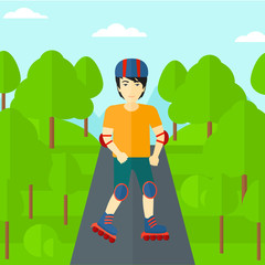 Fototapeta premium Sporty man on roller-skates.