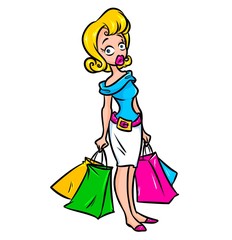Fototapeta premium Girl shopping cartoon illustration character 