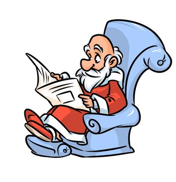Santa Claus holidays chair reading newspaper cartoon illustration character 