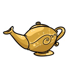 Eastern magic lamp Aladdin cartoon illustration 