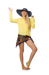 Tall caucasian model wearing hat isolated on white