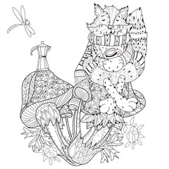 Hand drawn doodle outline magic mushrooms 