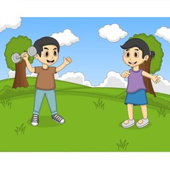 Children playing in the park cartoon