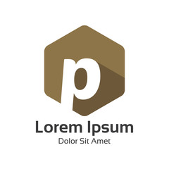 Letter P logo flat long shadow design vector. Hexagonal flat .