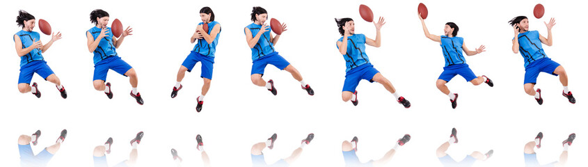 Young american football player on white