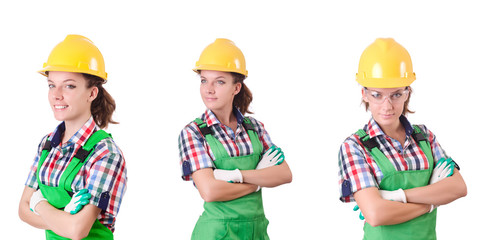 Woman builder isolated on the white