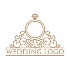 Love And Ring Line Art Wedding Logo - 107105460