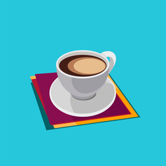 Icon cup of coffee isolated on blue background.