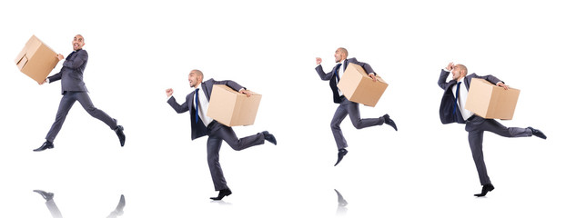 Collage of photos with man and boxes