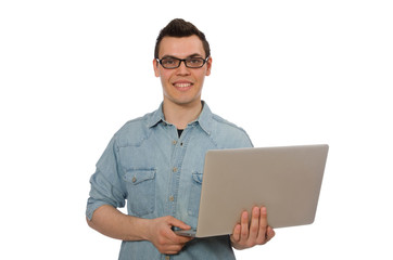 Young male student isolated on white