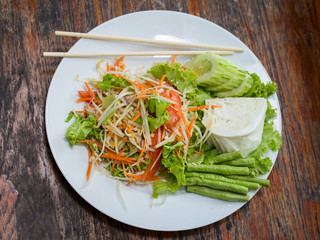 Thai papaya salad also known as Som Tam from Thailand.