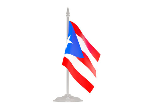 Flag of puerto rico with flagpole. 3d render
