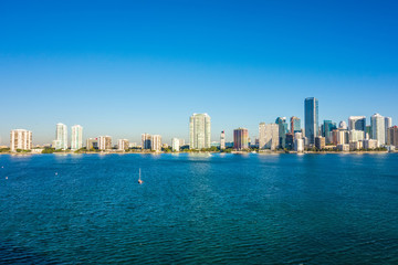 Fototapeta na wymiar Miami Florida city skyline morning with blue sky