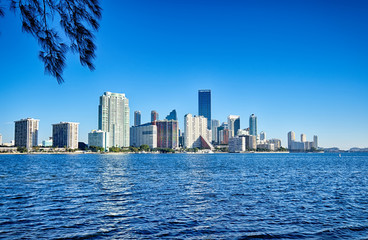 Obraz premium Miami Florida city skyline morning with blue sky
