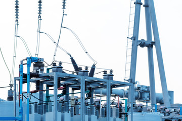 Fototapeta premium Substation equipment, blue tone picture