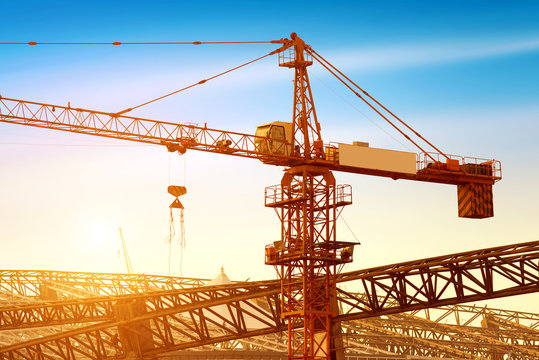 Steel construction sites and cranes