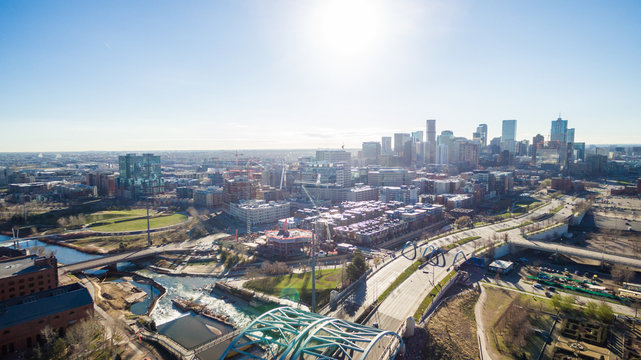 Aerial view of urban park with sport fields