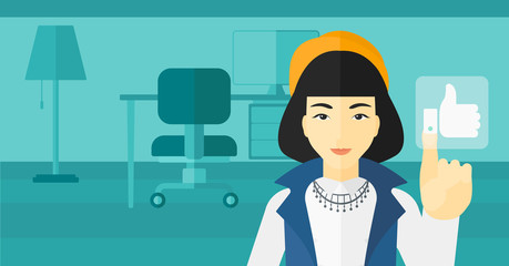 Woman pressing like button.