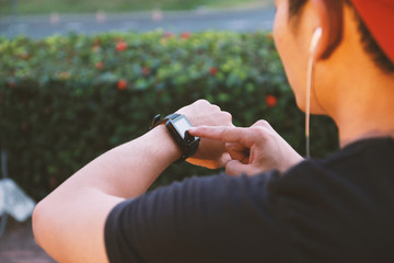 Man using smart watch app.Social media concept.