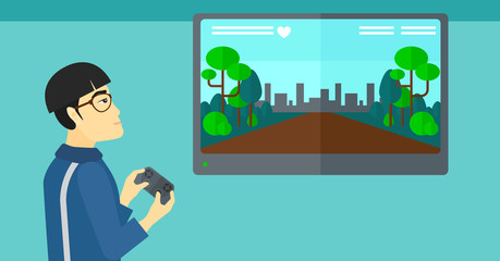 Man playing video game.