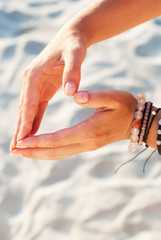 Hippie Human Woman Hand Form Heart Sand Beach