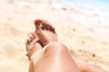 Beautiful Female Legs Sand Beach Suntan Holiday