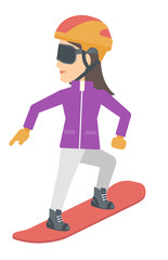 Young woman snowboarding.