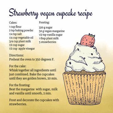 Hand-made Vegan Cupcake Recipe Card Template With Illustration