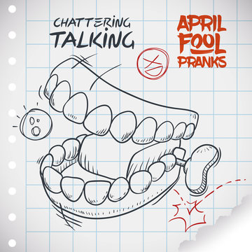 Funny Talking Teeth Toy for April Fools' Day, Vector Illustration