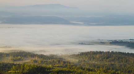 Dolina górska spowita poranną mgłą © Mike Mareen